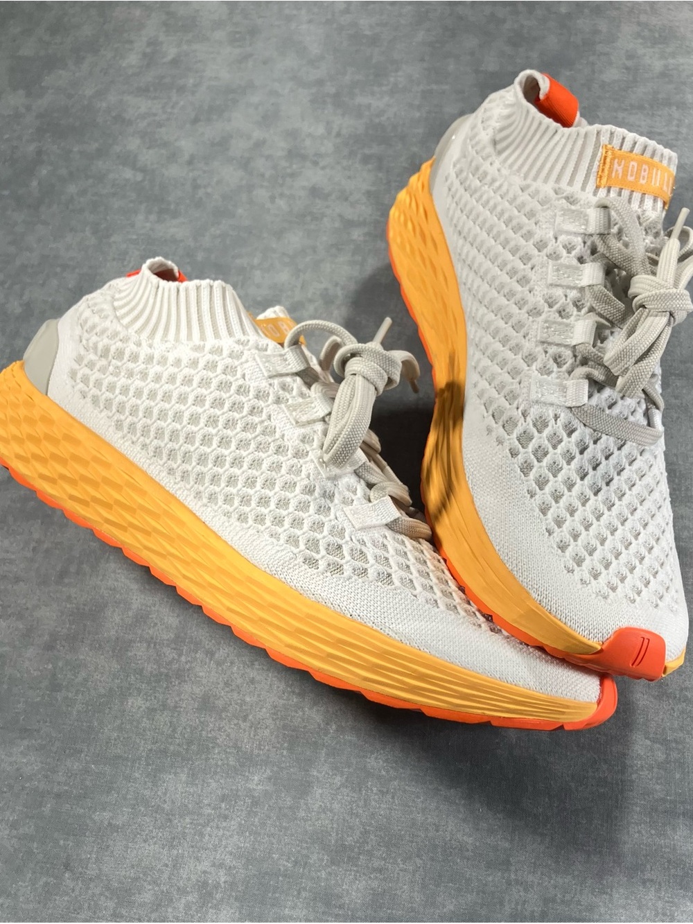 NOBULL Knit Sneakers in Cream with Orange Sole